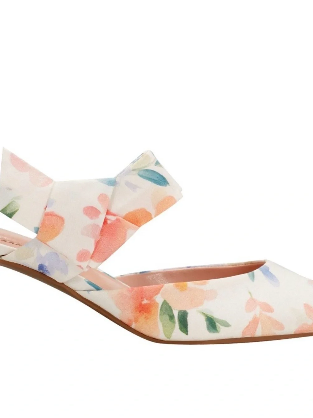 Bandolino White Floral Pointed D'Orsay Heels with Orange and Lavender Accents